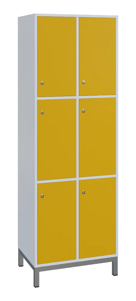 SBS-3322 šatní skříň 6-boxová, 1800x600x400 mm, kovové nohy, korpus bílý, dvířka žlutá odio